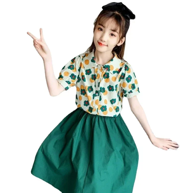 Комплект для девочек из 2 предметов рубашка с цветочным принтом + джинсовые шорты