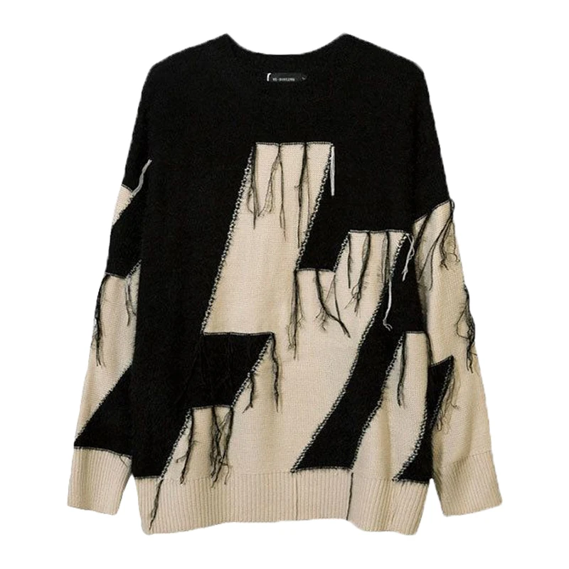 

Couple Loose Knitted Sweaters with Tassel Hole Harajuku Streetwear Oversize Knitwear Ins Lazy BF Harajuku Punk Jumpers 2024