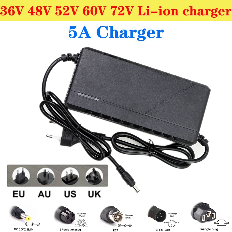 

42V 54.6V 58.8V 67.2V 84V 5A Charger 10S 13S 14S 16S 20S Li-ion Battery Charger 36V 48V 52V 60V 72V 5A Intelligent Fast Charger