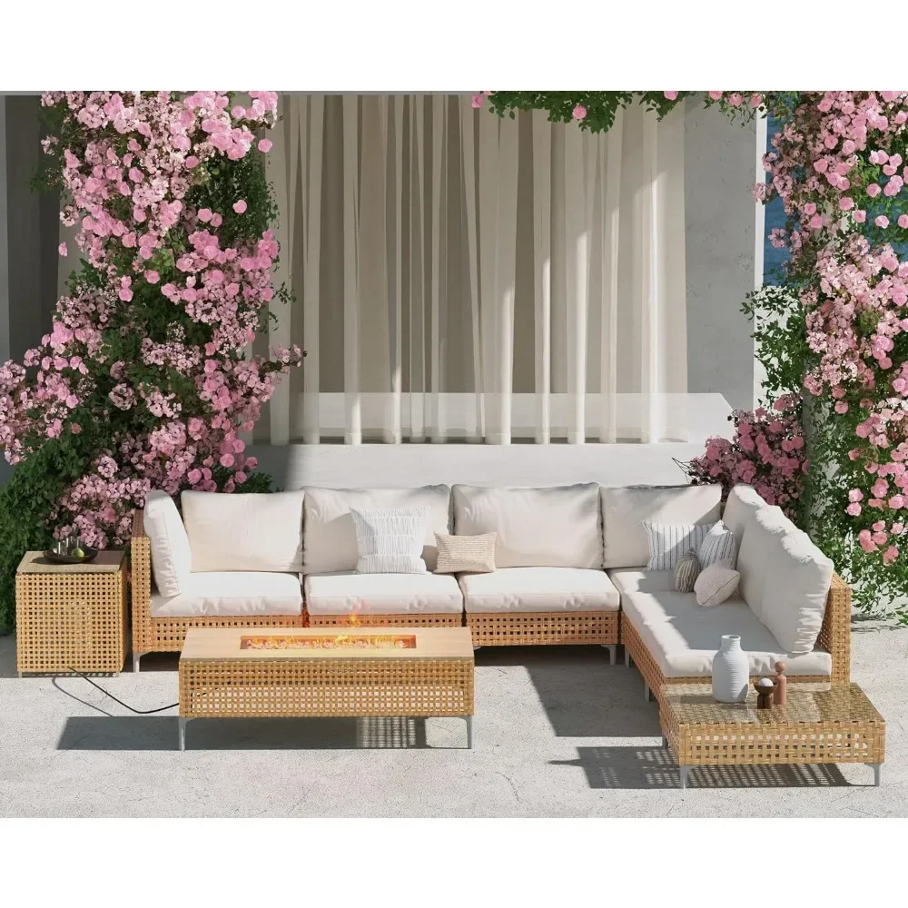 Набор мебели для патио из 9 предметов с 47-дюймовым огнеупорным столом уличный