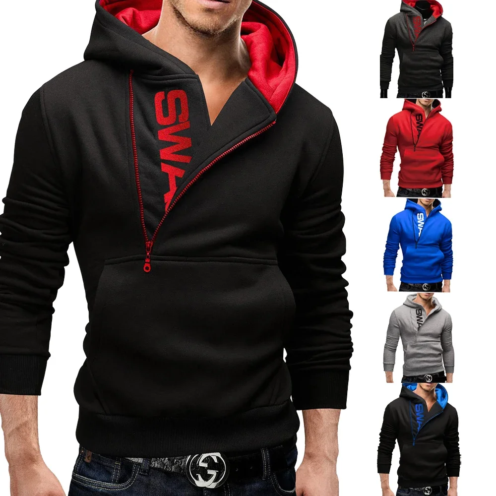 

New Arrivals Autumn Fashion Men Casual Slim Letter Printing Head Side Zipper 6 Color Cashmere Sweater Male Outerwear Tops