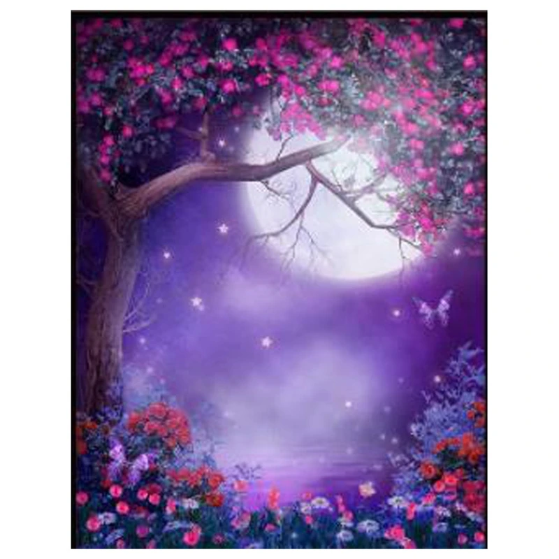 

5D Мозаика из смолы для творчества, полноформатная картина из круглых страз, рисунок с цветами, деревом, Луной