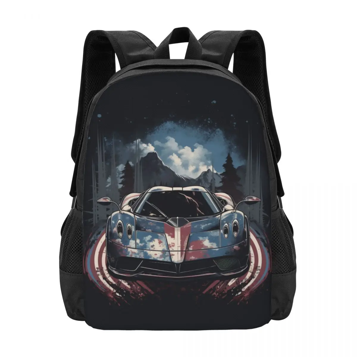 

Speed Sports Car Backpack Car Road American Flag Boy Polyester Outdoor Backpacks Lightweight Cool School Bags Rucksack