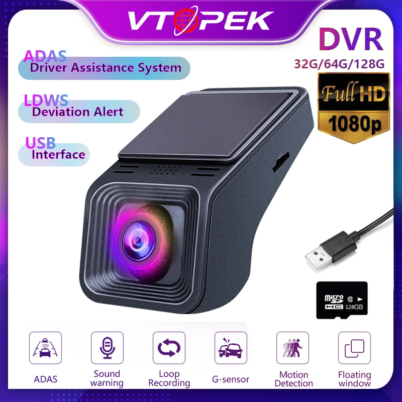 

Vtopek 1080p CAR DVR Android Multimedia Car Player ADAS Advanced Camera,G Sensor,Loop Recording,Motion Detection,TFcard USB