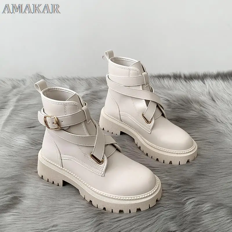 

Универсальные удобные женские ботинки из искусственной кожи, Высококачественная обувь на массивном каблуке, Модные Новые осенне-зимние бо...