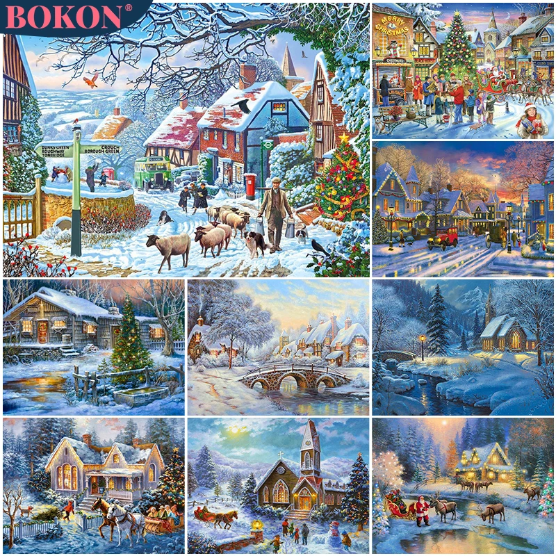

DIY 5D Diamond Painting Winter Villa Christmas Scenery Art Mosaic Picture Full Diamond Embroidery Crafts Home Decoration Gifts