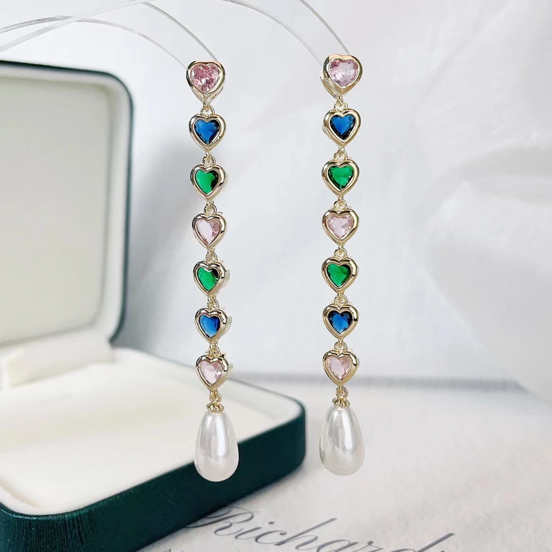 SENYU модные длинные серьги в форме сердца с кубическим цирконием висячие капли