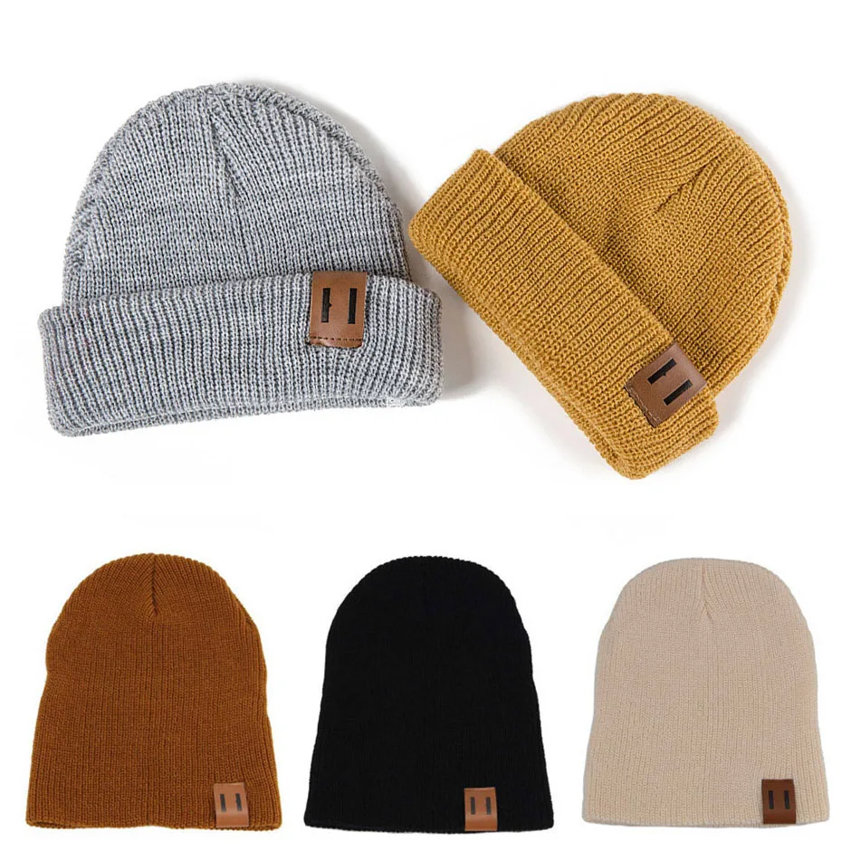 

2022 Mother Kids Hats Baby Knit Hat for Boys Girls Kids Beanie Children Parent-Child Hats Newborn Baby Cap With Leather Label