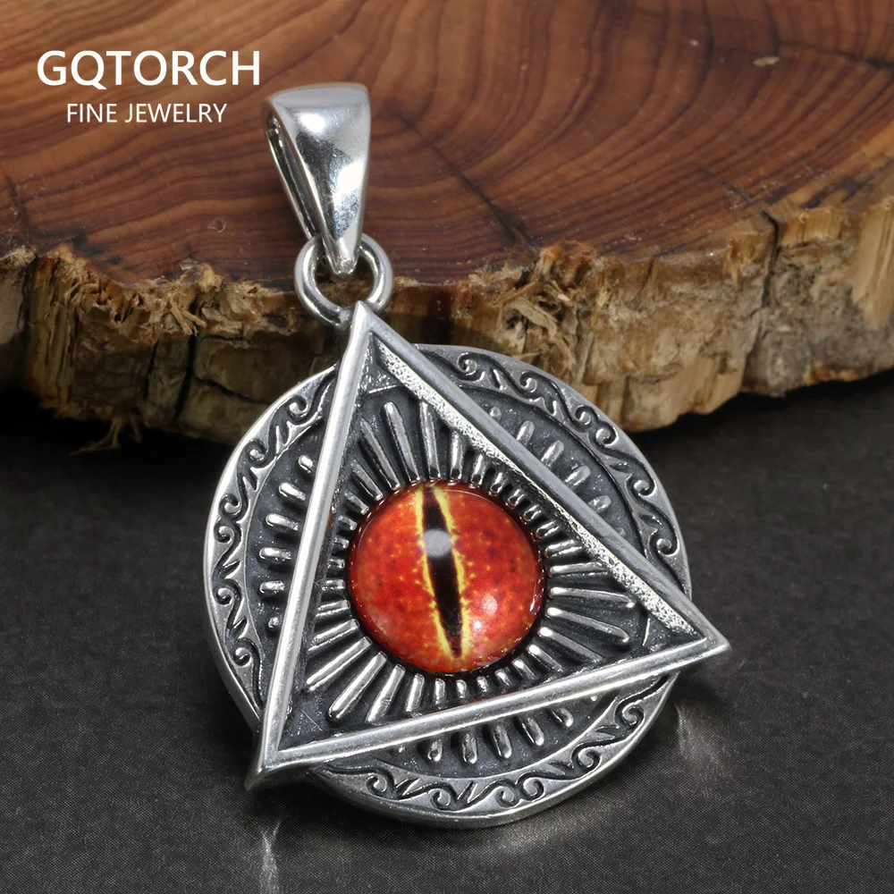 

Real 925 Sterling Silver Evil Eye Pendants for Men and Women Retro Punk Style Round Triangle Pendant Male and Female Jewelry