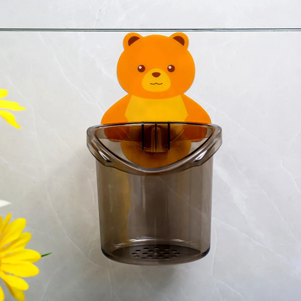 

1/3pcs Bear Cup Toothbrush Holder Shelf Draining Wall-mounted Toothbrush Storage Rack 10*18.8cm For Store Razor Toothpaste