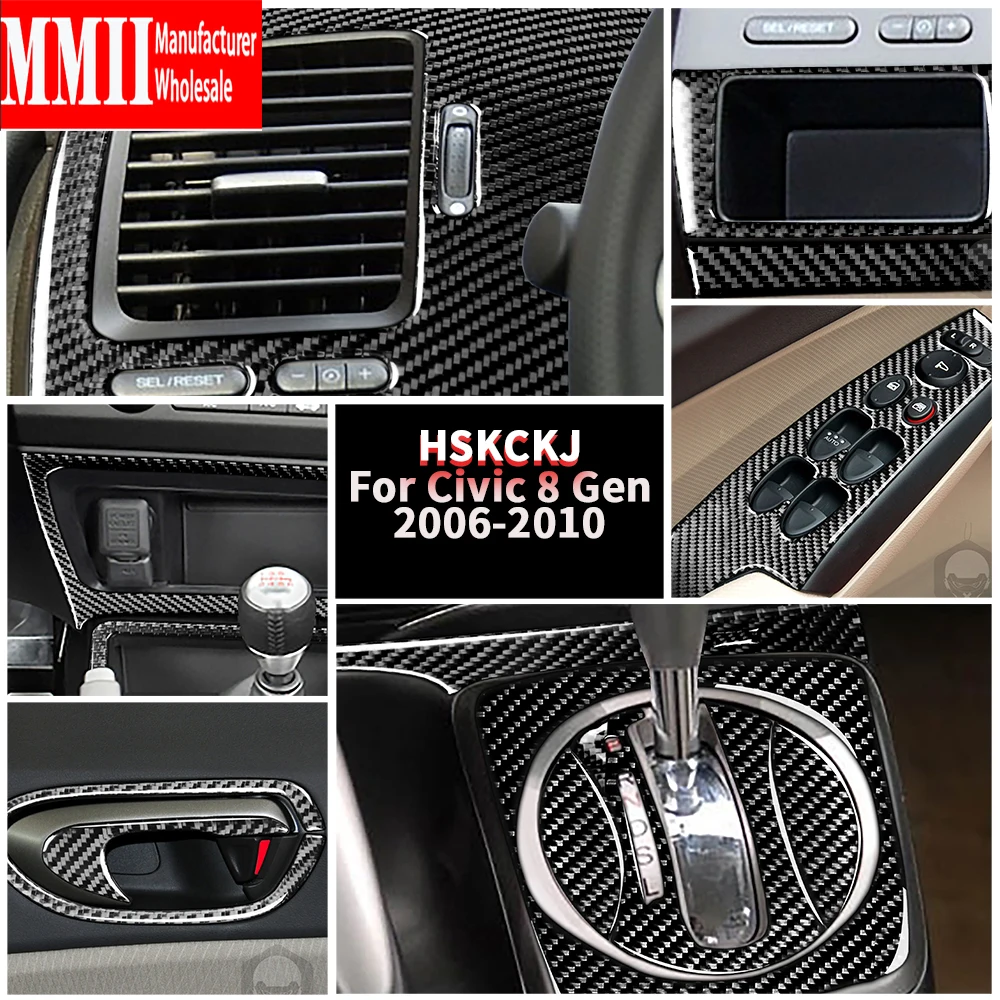 

For Honda Civic 8 Gen 2006-2011 Multiple Colors Carbon Fiber Sticker Central Control Panel AC Frame Handle Trims Car Accessories