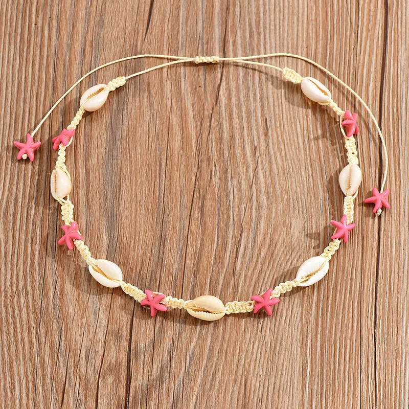 

New Shell Necklace Bohemia Pink Starfish Nature Seashell Cowrie Choker Necklaces for Women Rope Chain Choker Summer Jewelry Gift