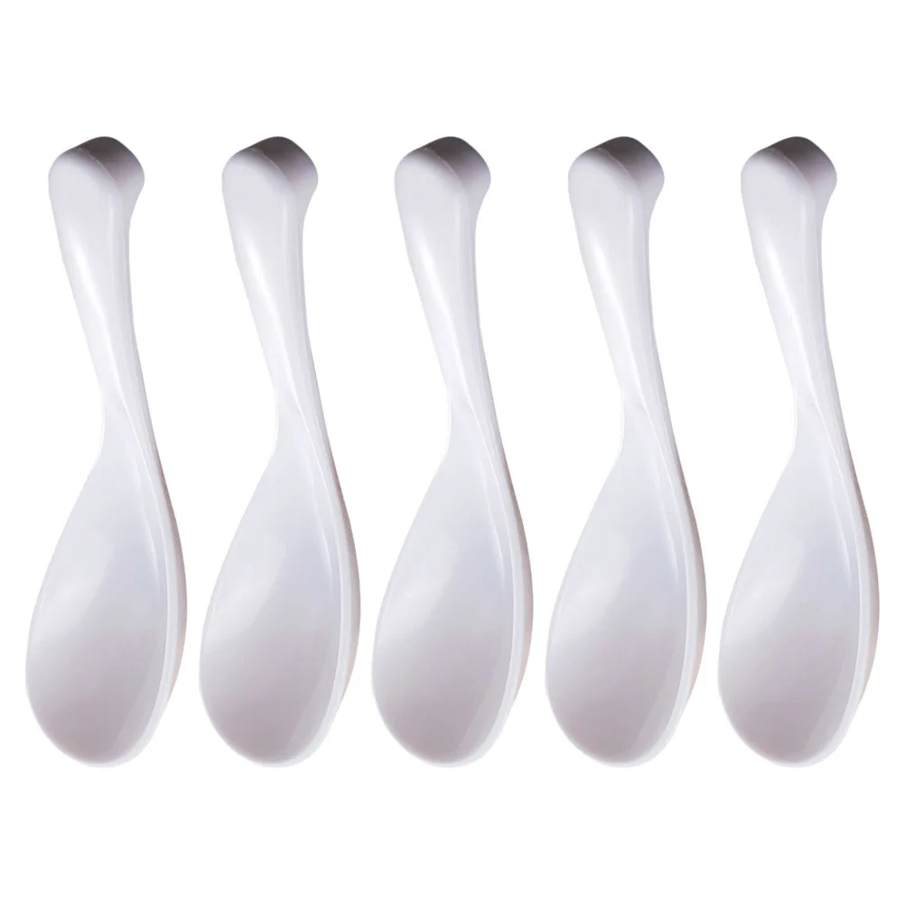 

5Pcs Household Small Scoop Restaurant Soup Spoons Plastic Spoon (White)