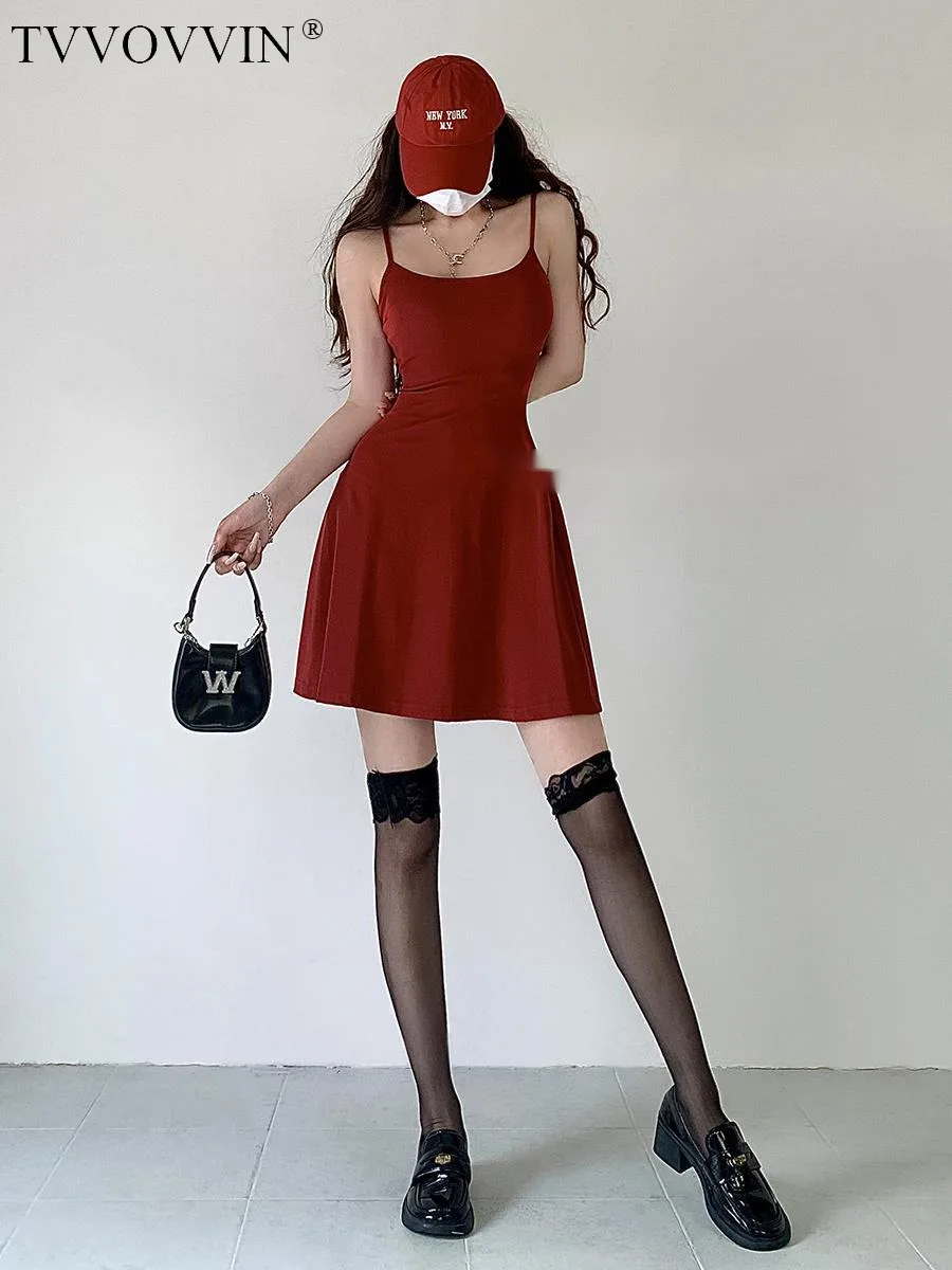

WOMENGAGA 2023 Summer New Ins Solid Color Sling Dress Women's Summer Slim Backless Fit A-line Dress Sexy Low Waist Dress LD9F