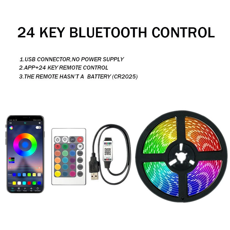 

Led Lights for Bedroom Music Sync Color Changing 5050 RGB LED Strip for Home Party with 24 Key IR Remote and App Control