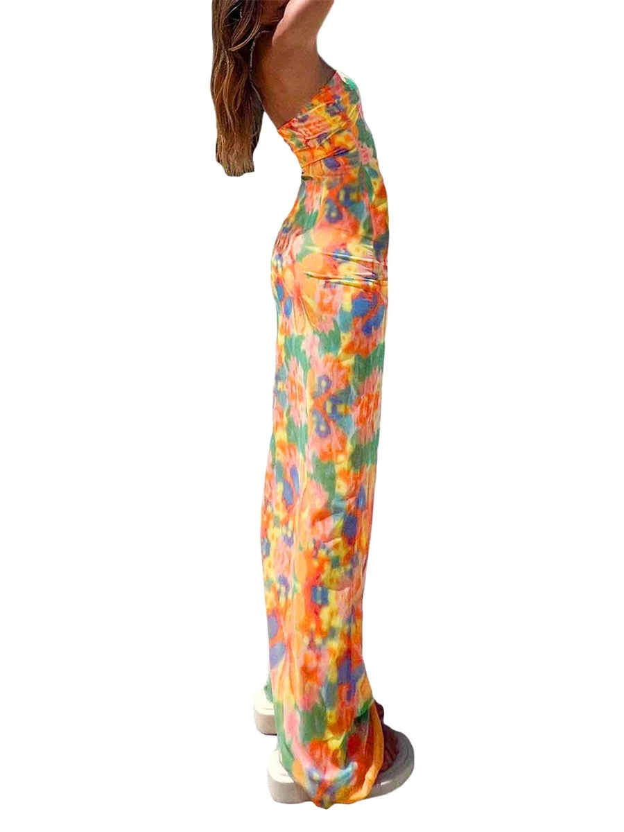 

Women s Boho Floral Print V-Neck Maxi Dress Summer Sleeveless Beach Party Long Dress