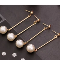 korean jewelry temperament gold plated tassel long pearl earrings