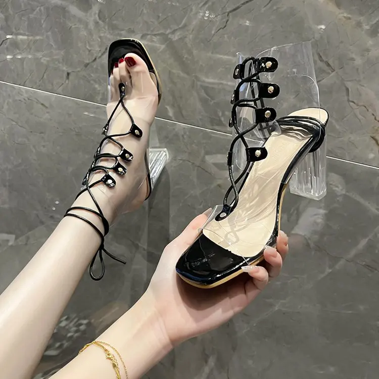 

Women's Sandals 2022 Summer New Square Toe Open Toe Ankle Strap High Heel Shoes Women's Shoes Fashion Sexy High Heel Sandals