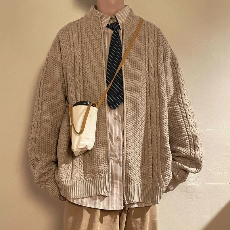 

Men 2023 Spring Jacket Personality Solid Color Knitted Baseball Uniform Zipper Fashion Casual Daily Comfort All-match Cardigan