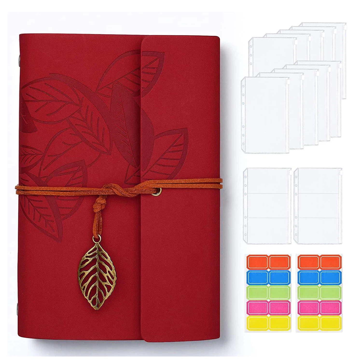 

A6 PU Leather Binder Budget Cover with 10pcs Binder Pockets/2pc Binder Cards/2 Label Stickers for Bill Management,Card Storage