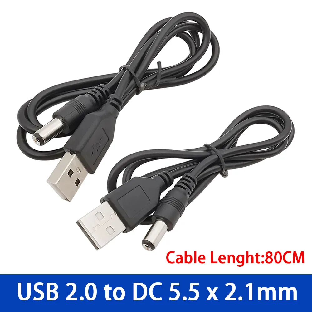 

2 шт., USB-кабель для зарядки, 0,8 м, 9 В, 5,5x2,1 мм
