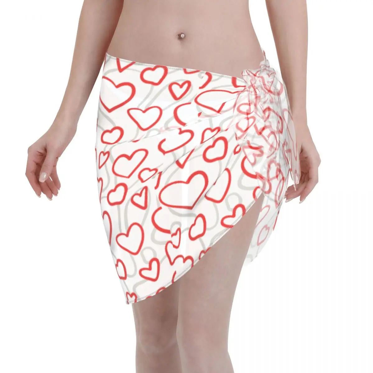 

Valentines Love Heart Women Cover Up Wrap Chiffon Swimwear Pareo Scarf Sarong Beachwear Casual Bikini Cover Ups Skirts Swimsuits