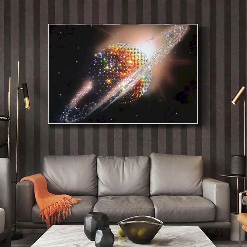 Космическая Луна и Вселенная звездная планета земля пейзаж холст живопись