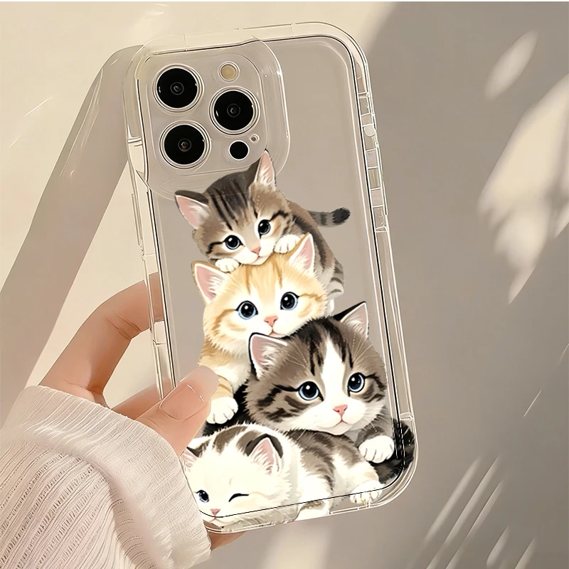 Фото Прозрачный чехол для телефона с рисунком мультяшных кошек для iPhone 15 16 17 Pro Max 16E 14 13 11 12 Mini 7 8 Plus SE2 XS XR, противоударный №3