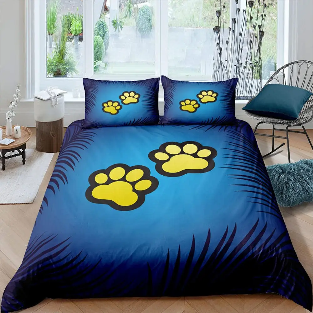 

Footprint Duvet Cover Set Kids Animal Footprints Colorful Puppy Paws Multicolor Graffiti Art Quilt Cover Watercolor Bedding Set