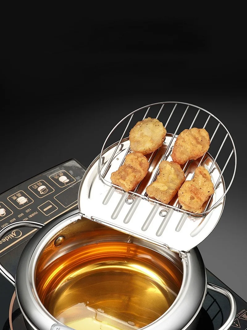 Japanese Deep Frying Pot With a Thermometer And Lid 304 Stainless Steel Kitchen Fried Fries ChickenTempura Fryer Pan 20 24 cm | Дом и сад