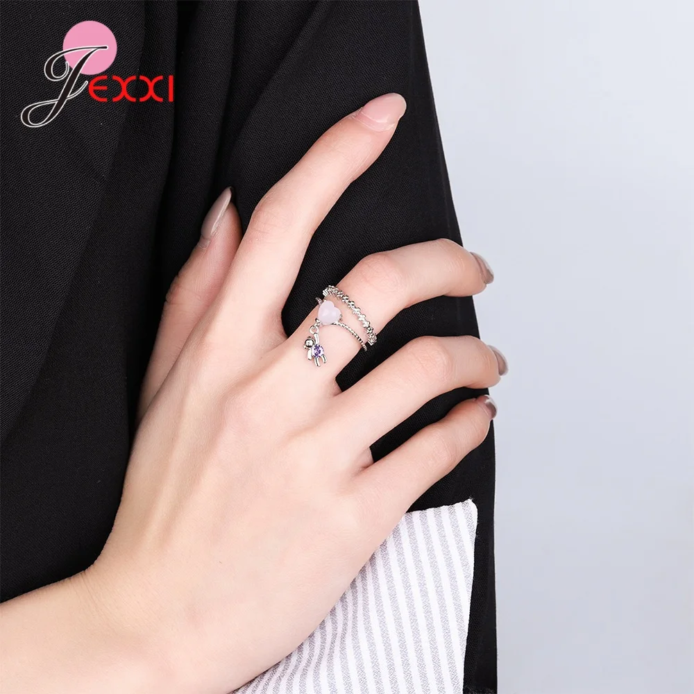 

Модные открытые Регулируемые кольца из стерлингового серебра 925 пробы в форме сердца с прозрачным кубическим цирконием для женщин