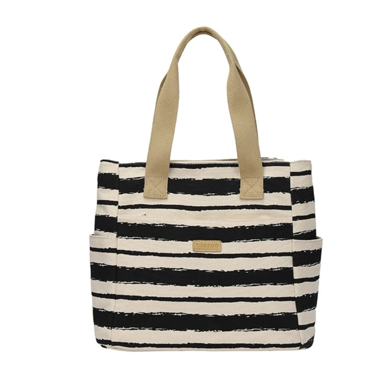 

Женская Холщовая Сумка через плечо, женская сумка в полоску, вместительная сумка-тоут для покупок