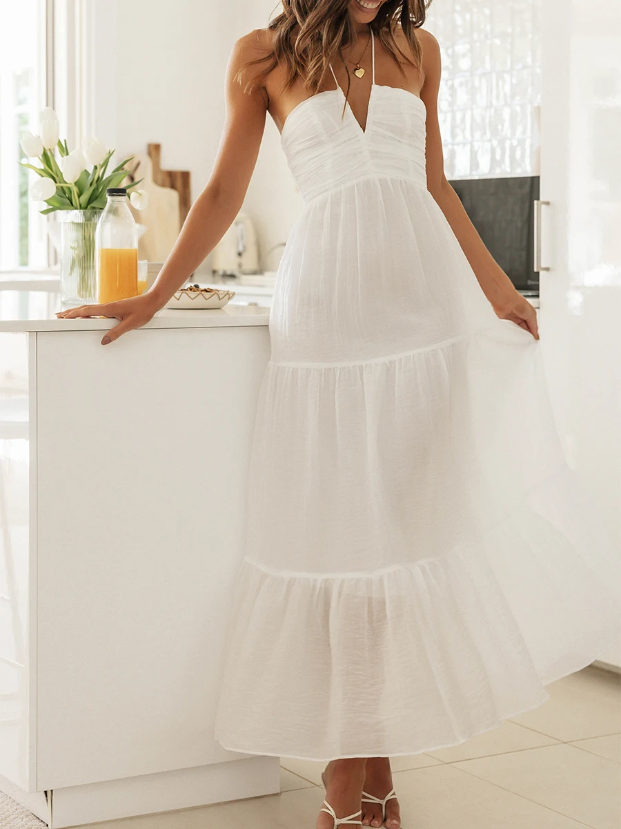 

Женское Многоярусное Платье макси с V-образным вырезом и цветочным принтом и оборками-идеально подходит для летних вечеринок и особых случаев