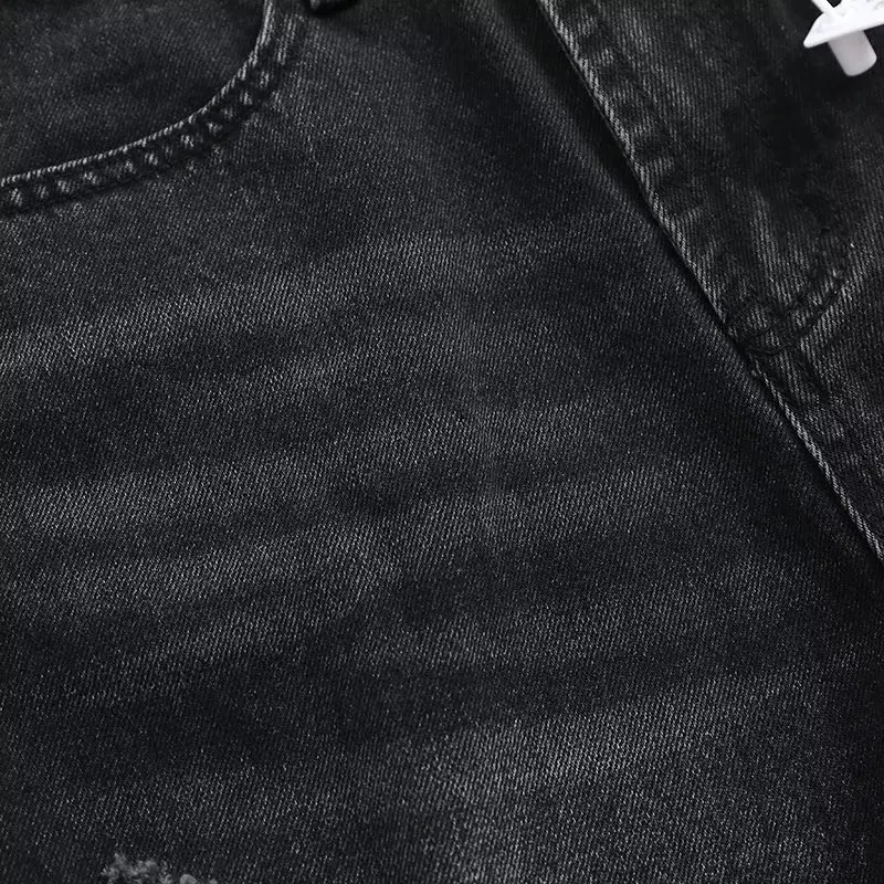 Jenny&Dave American Retro High Street Summer Mom Shorts Washed Hole Solid Color Denim Shorts