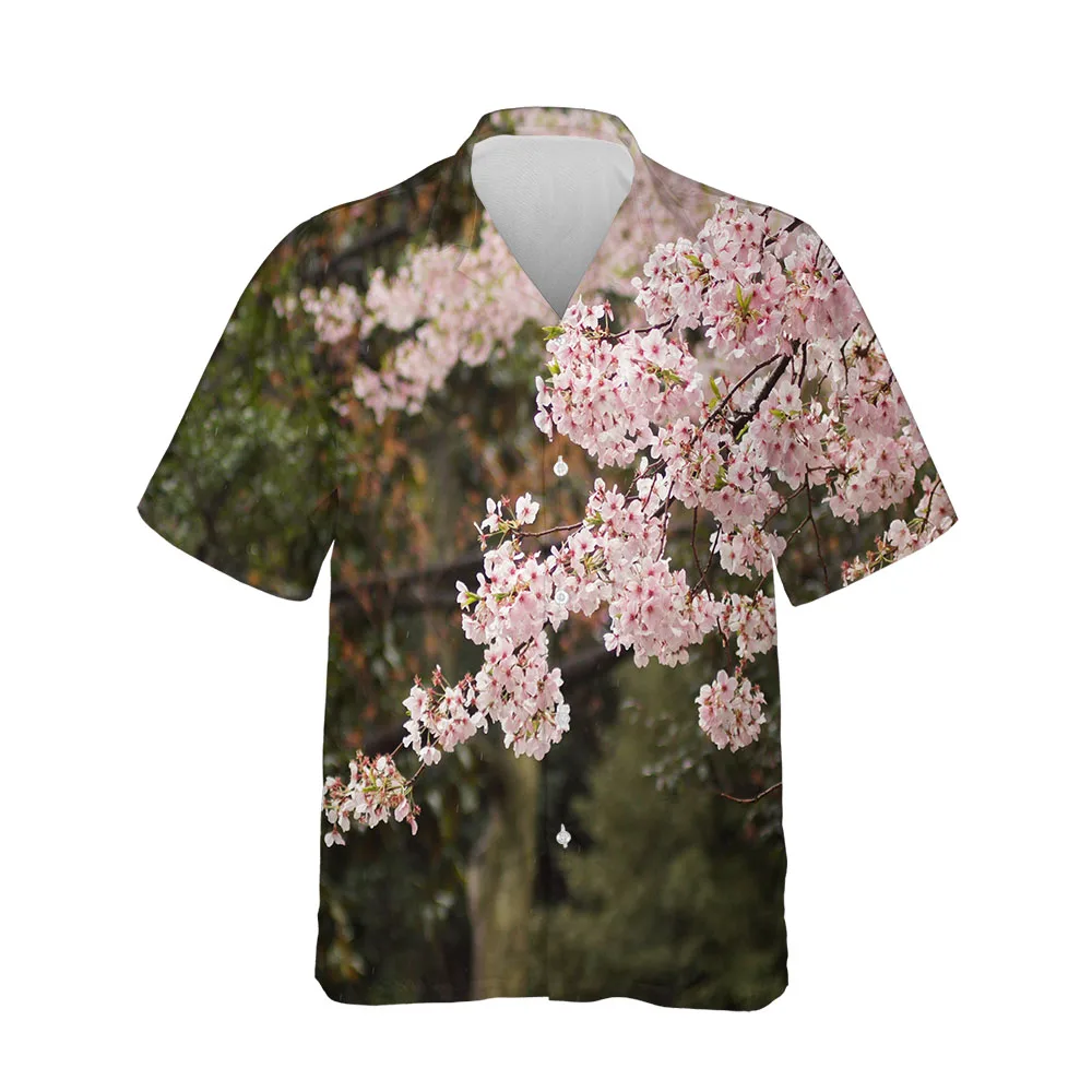 Jumeast 3D Men's Clothing Casual Sakura Shirts For Men Casual Mens Hawaiian Shirt Short Sleeve Comfortable Streetwear Blouses