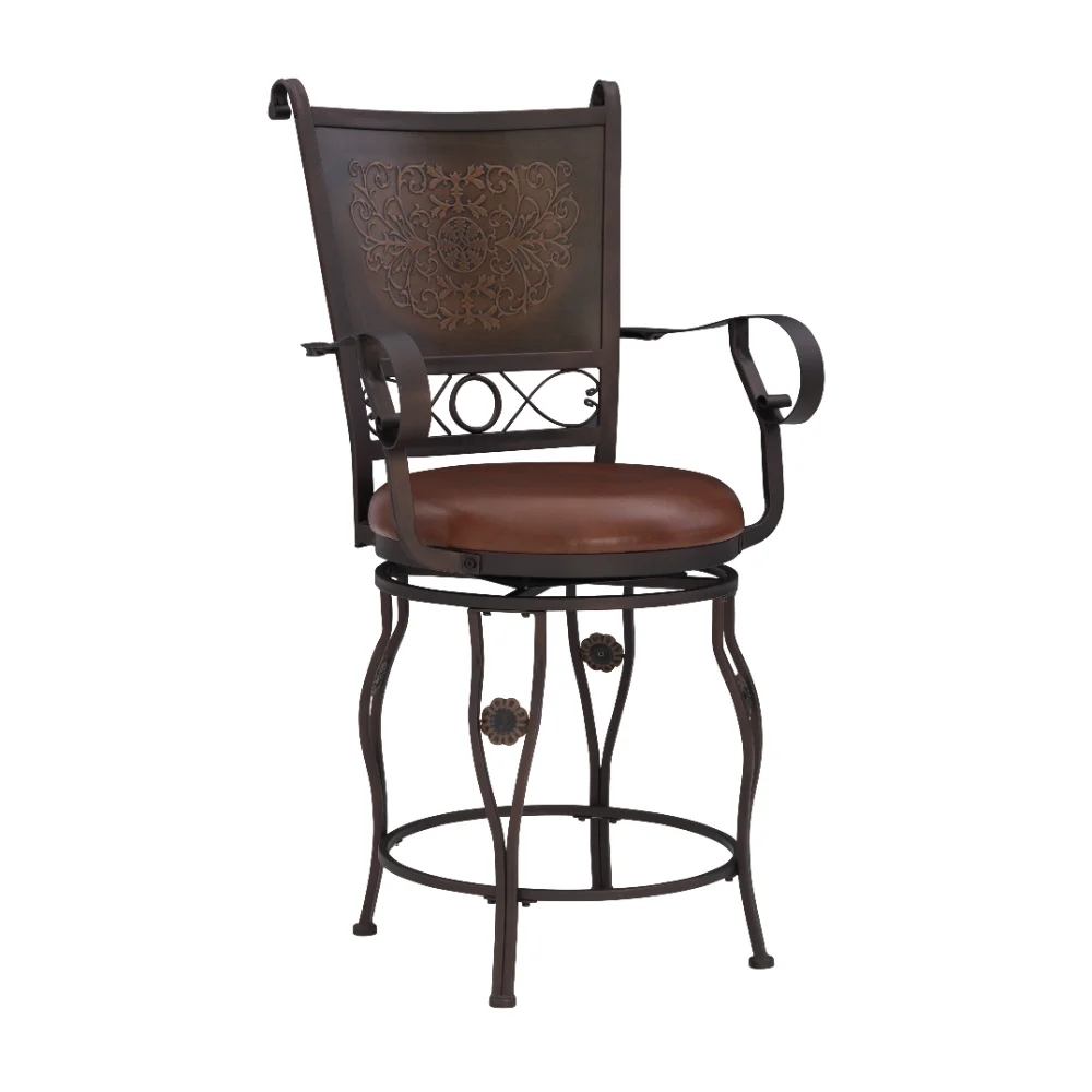 

Big & Tall 24" Metal Stamped Back Counter Stool with Swivel and Arms, Rich Bronze with Warm Rust Faux Leather