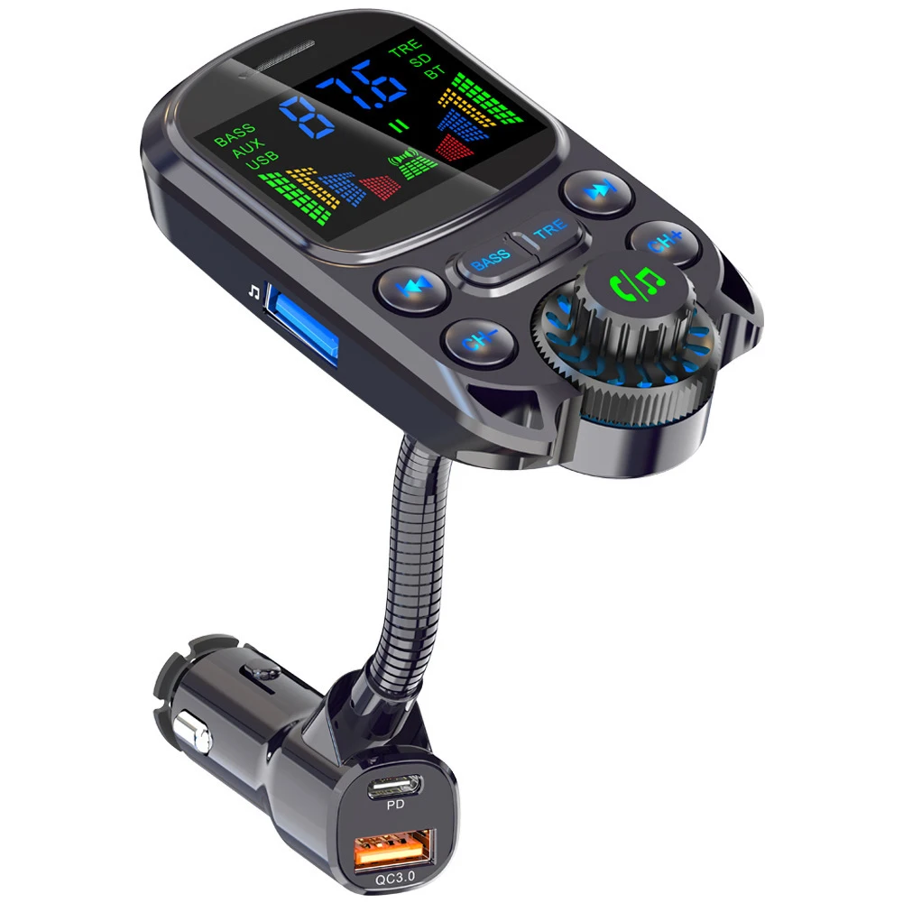 

PD QC 3,0 Быстрая зарядка Bluetooth 5,3 автомобильное зарядное устройство с громкой связью FM-передатчик автомобильный MP3-плеер прикуриватель U-диск карта универсальный