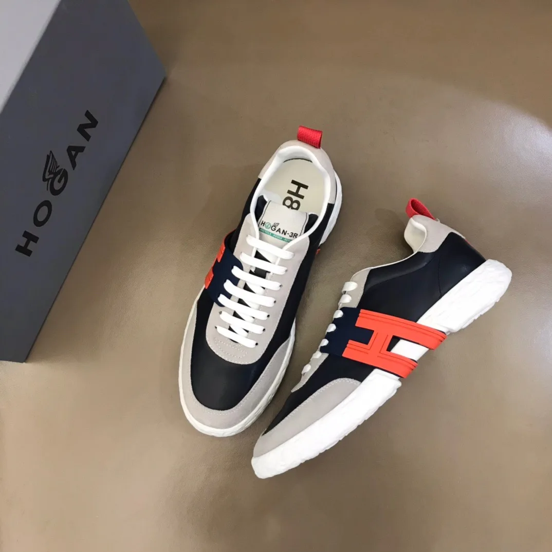 

2022 New Men Genuine Leather Lace-up casual shoes mens running shoes Hogan sneakers Flat shoes designer Leather stitching