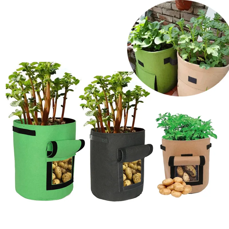 

3 Size Felt Plant Grow Bags Nonwoven Fabric Garden Potato Pot Greenhouse Vegetable Growing Bags Moisturizing Vertical Tools