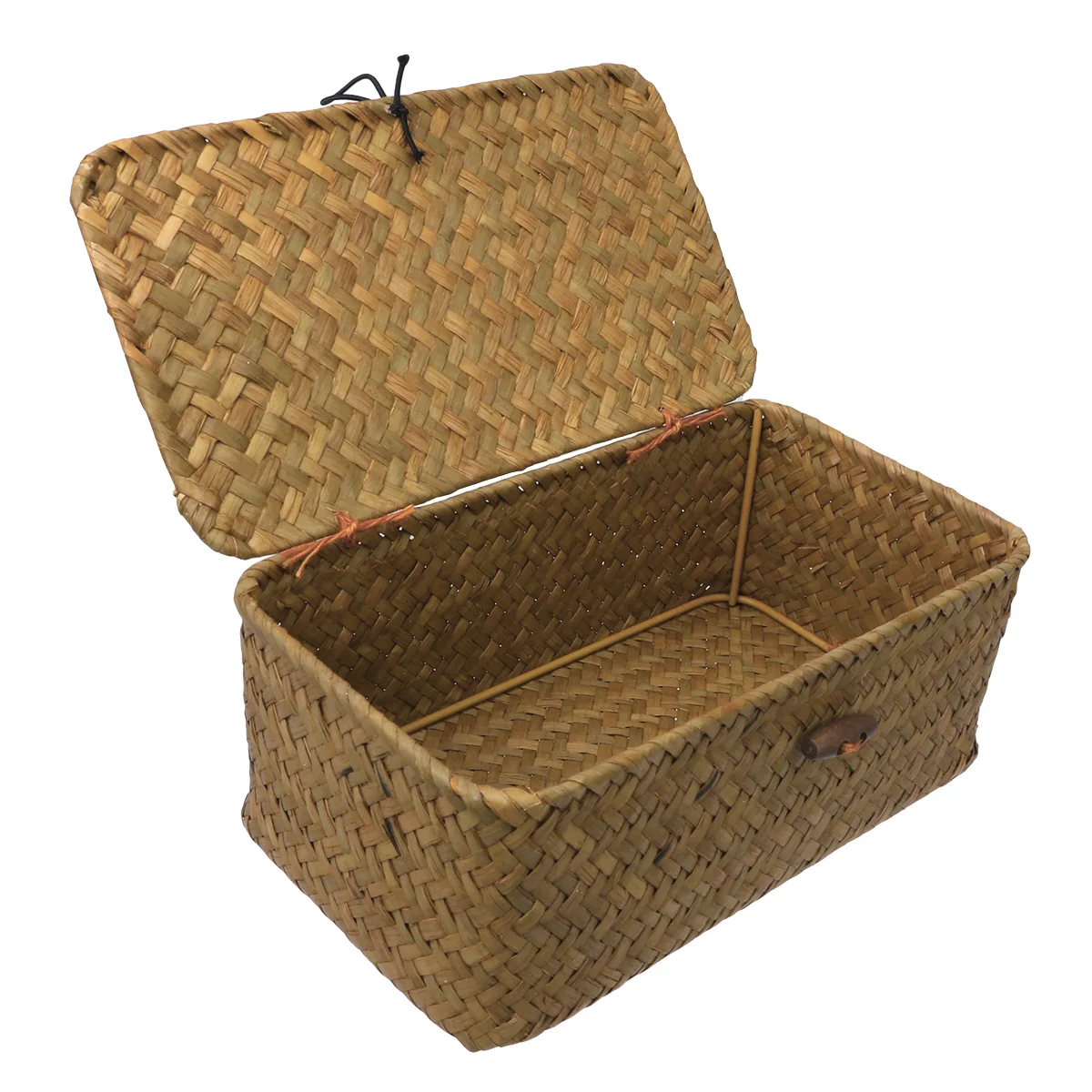 

Basket Storage Lid Woven Straw Box Wicker Baskets Rattan Boxes Organizing Lids Decorative Shelf Makeup Organizer Rectangular