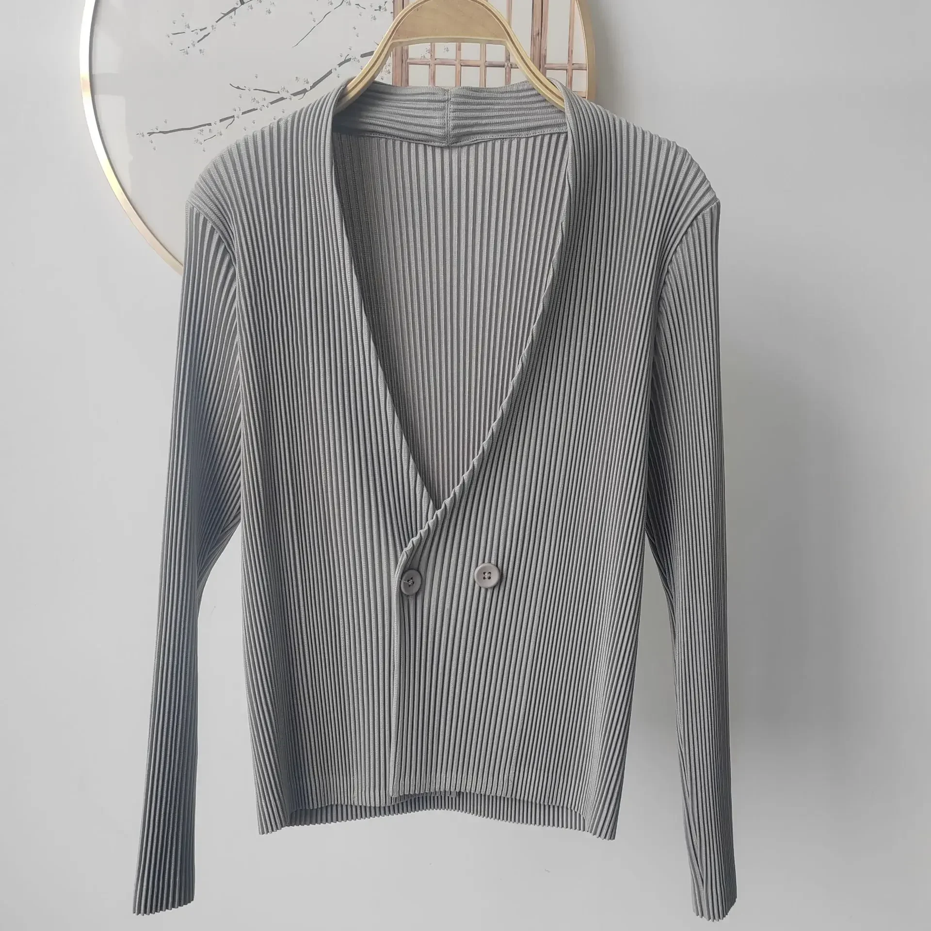 Плиссированная куртка оригинальный однотонный двубортный жакет для работы на