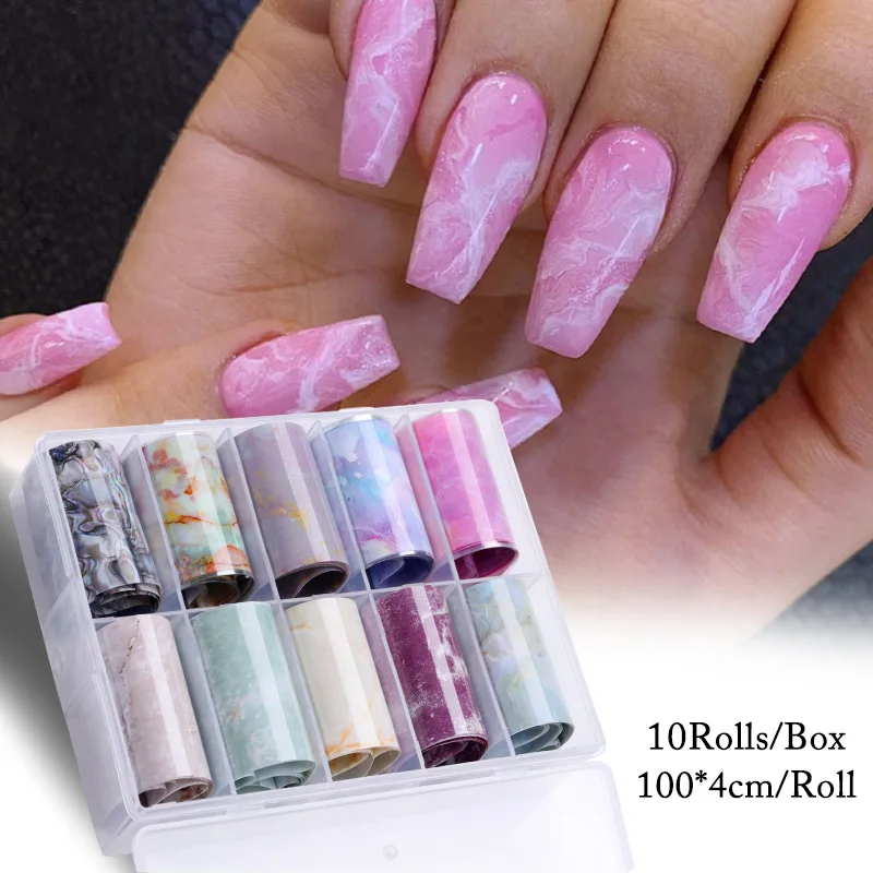 

10 Pcs/Bag Nail Transfer Stickers Nail Art Transfer Foils 4*100cm Slider Wraps Manicure Decals Decor DIY Nails Papers Sticker