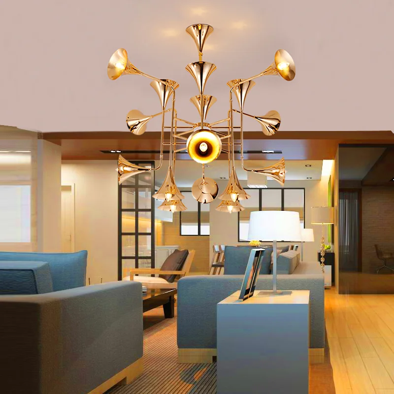 

Chandeliers Lights Nordic Golden Horn Creative Led sSuspension Lamp For Living Room Dining Room
