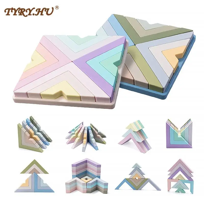 

Newest 1 Piece Silicone Blocks Silicone Gum Triangle Blocks Platter Educational Montessori Toys Stacking Blocks Baby Gifts