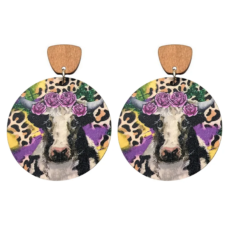 Женские круглые серьги с леопардовым рисунком и крупного рогатого скота