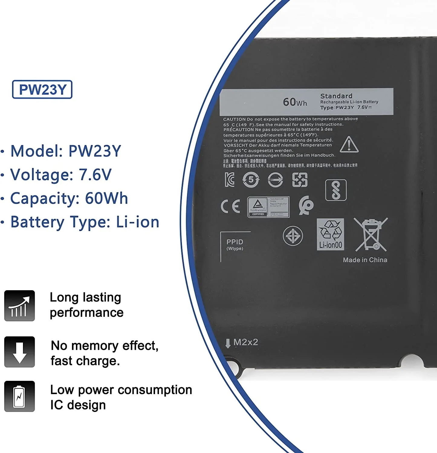 7 6 В 60 Втч PW23Y аккумулятор для ноутбука Dell XPS 13-9360-D1605G 13-9360-D1605T 13-9360-D1609G D1705G серии TP1GT