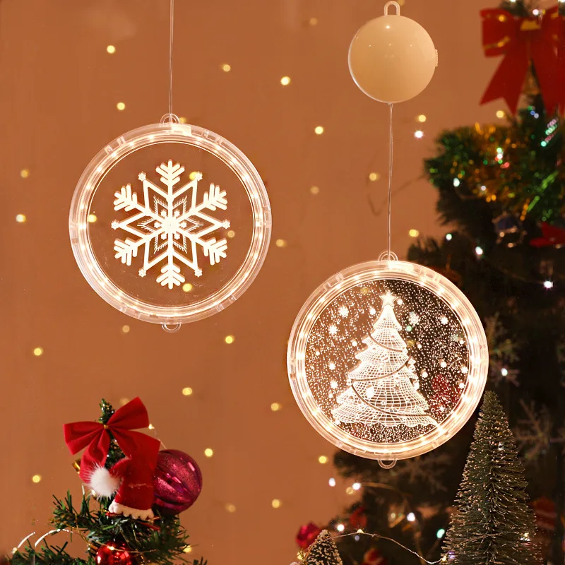 

Christmas 3D Suspension Type LED Lights Snowflake Living Room Christmas Decorations Reindeer Luces De Navidad 2022 New Year