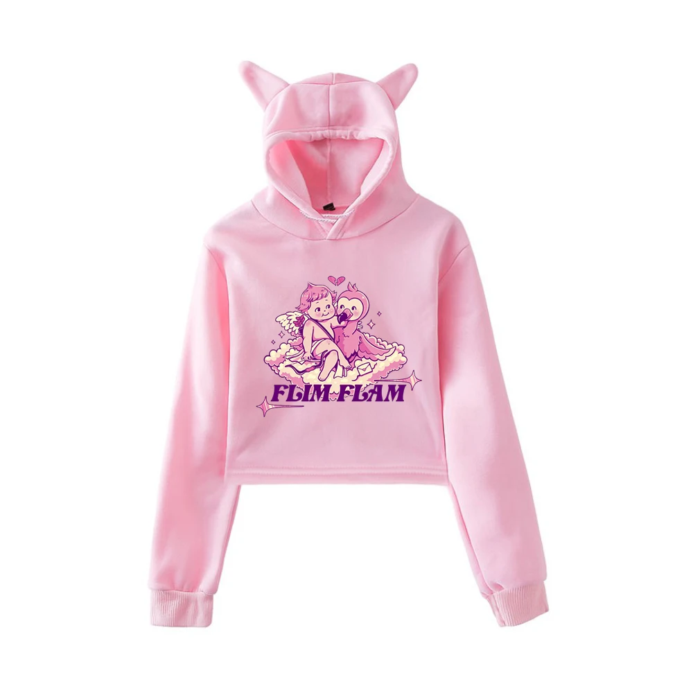 Flamingo Flim Flam Cupid Flamingo Merch Pullover Cat Ears Hoodie Long Sleeve Crop Top 2023 Casual Style Women's Clothes