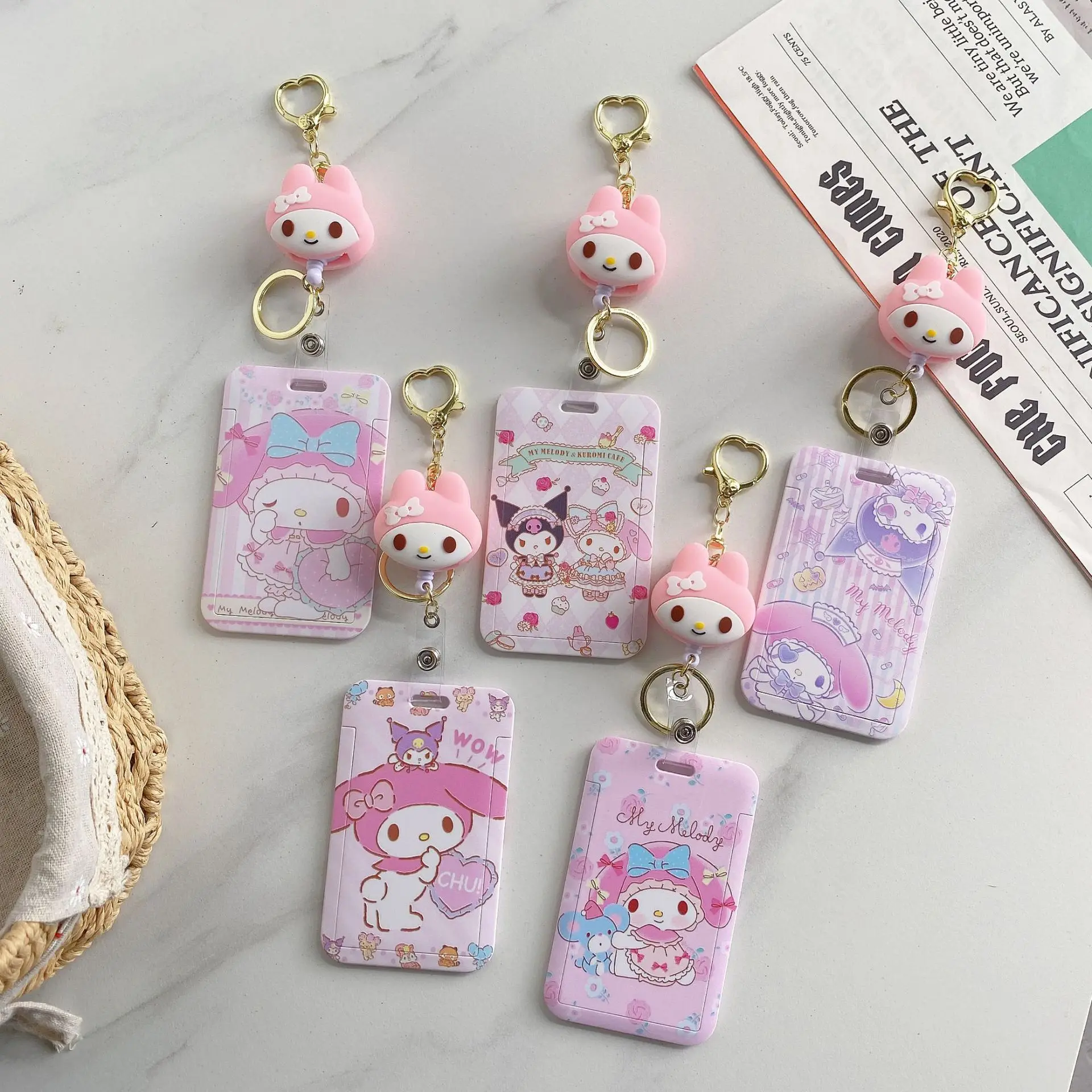 

My Melody Cute Cartoon Student Card Holder Creative Retractable Card Holder Bus Card Access Control Card Holder Anti-lost Buckle
