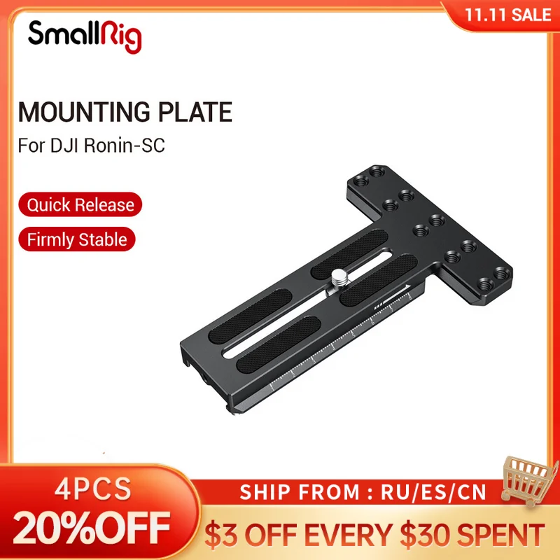 

SmallRig Counterweight Mounting Plate With 1/4"-20 Threaded Holes for DJI Ronin-SC Gimbal Stabilizer Quick Release Plate - 2420